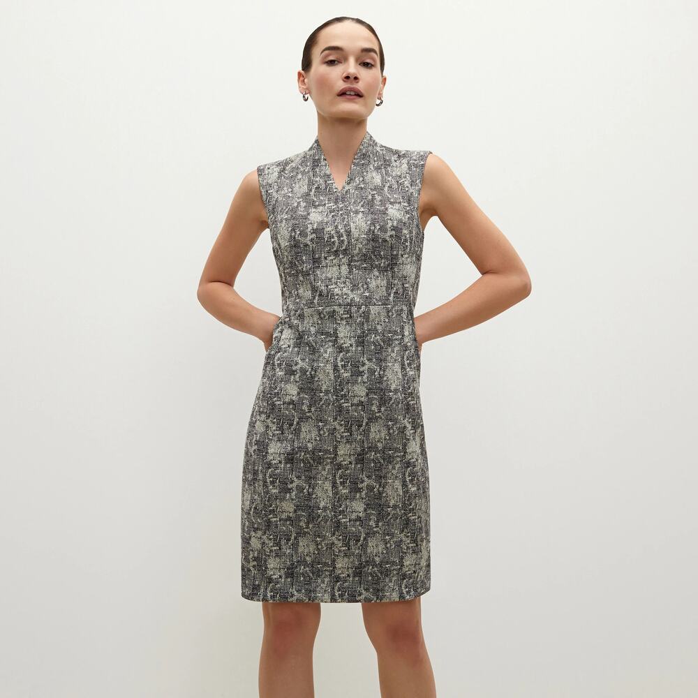 M.M.LaFleur The Aditi Dress Cream and Black Size 8 V-Neck Sleeveless Back Zipper